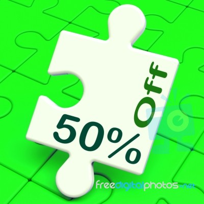 Fifty Percent Off Puzzle Means Discount Or Sale 50% Stock Image