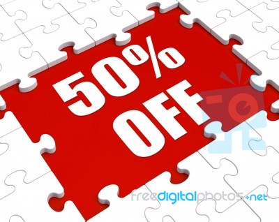 Fifty Percent Off Puzzle Means Reduced Discount Or Sale 50% Stock Image