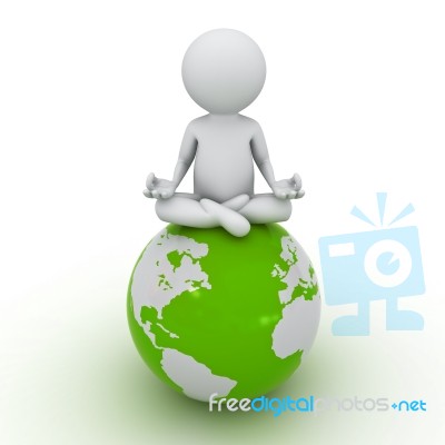 Figure Doing Meditation On Green Globe Stock Image