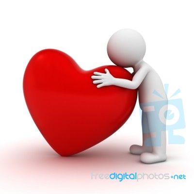 Figure Hugging Big Red Heart Stock Image