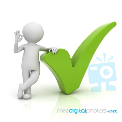 Figure Okay Gesture With Green Check Mark Stock Image