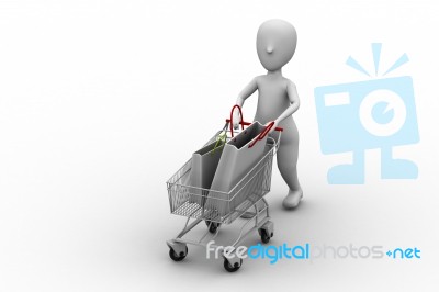 Figure Walking With Shopping Cart Stock Image