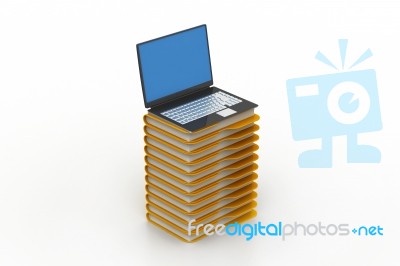 File Folders Next To A Modern Laptop Stock Image