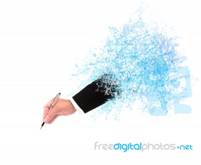 File Of Hand Of Business Man Writing Through Splashing Water Wit… Stock Photo