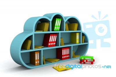 File Storage In Cloud. 3d Computer Icon Isolated On White Stock Image