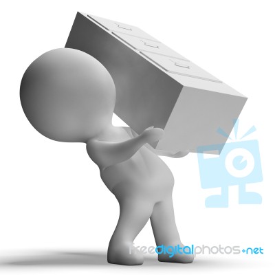 Filing Cabinet Carried By 3d Character Showing Organization Stock Image