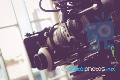 Film Camera On Set For A Film Production Stock Photo