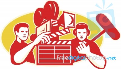 Film Director Movie Camera Clapper Soundman Stock Image