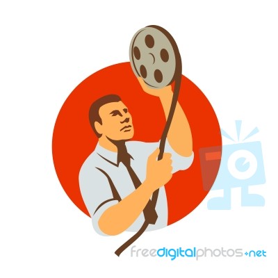 Film Editor Looking At Reel Retro Stock Image