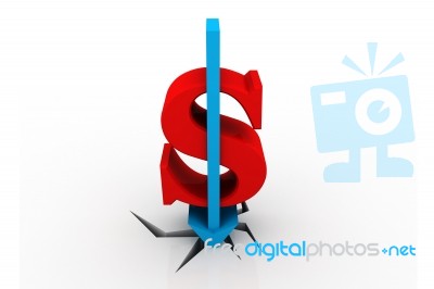 Financial Crash With Blue Arrow Smashing Red Dollar Sign Stock Image