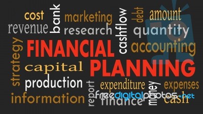 Financial Planning, Word Cloud Concept On Dark Background. Illus… Stock Image