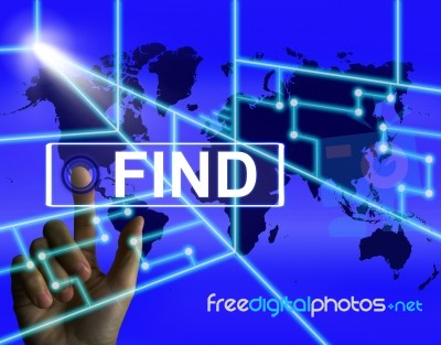 Find Screen Indicates Internet Or Online Discovery Or Hunt Stock Image