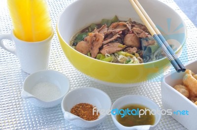 Fine Cut White Rice Noodle Stock Photo