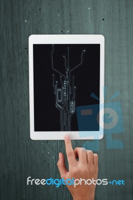 Finger Touching The Digital Tablet Pc Stock Photo