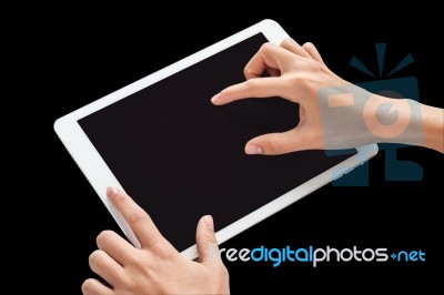 Fingers Touching Digital Tablet Screen Stock Photo