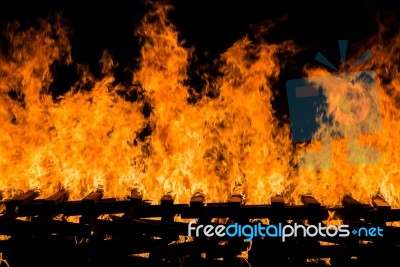 Fire Burning Wood Pile Stock Photo