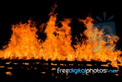 Fire Burning Wood Pile Stock Photo