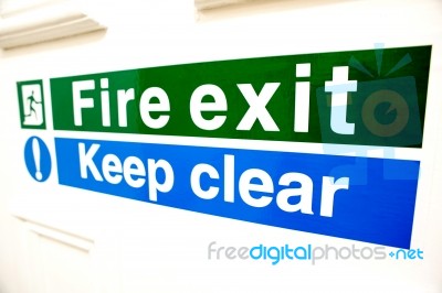 Fire Exit Keep Clear Sign Stock Photo