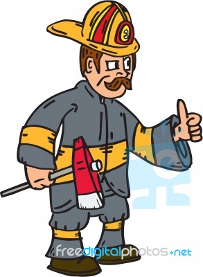 Fireman Firefighter Axe Thumbs Up Cartoon Stock Image