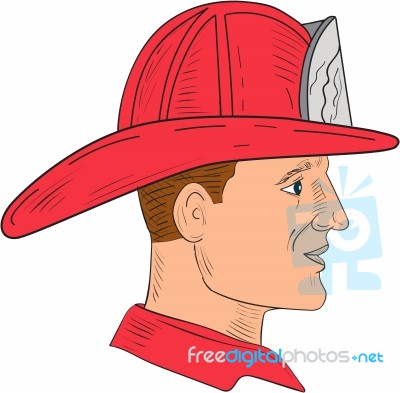 Fireman Firefighter Vintage Helmet Drawing Stock Image