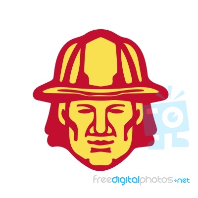 Fireman Head Front Retro Stock Image