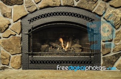 Fireplace In The Wall Stock Photo