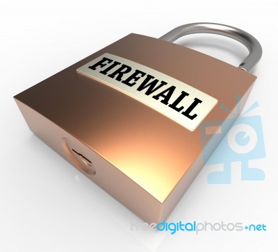 Firewall Padlock Means Safe Protected 3d Rendering Stock Image