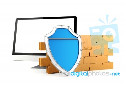 Firewall With Computer Monitor Stock Image