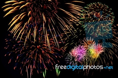 Firework Celebration On Dark Background Stock Photo