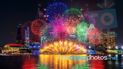 Firework Display In Singapore Stock Photo