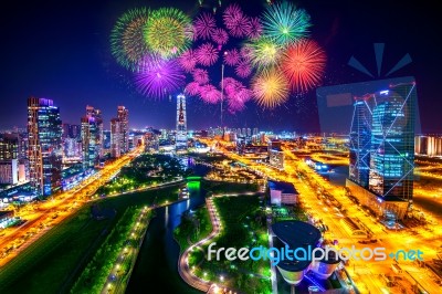 Firework Festival At Central Park In Incheon, South Korea. Centr… Stock Photo