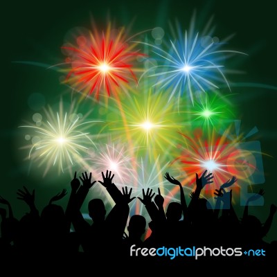 Fireworks Audience Shows Group Of People And Celebrate Stock Image