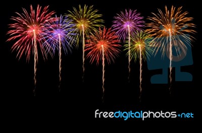 Fireworks Celebration On Dark Background Stock Photo