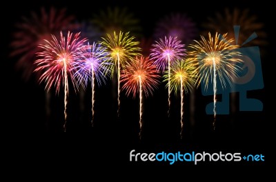 Fireworks Celebration On Dark Background Stock Photo