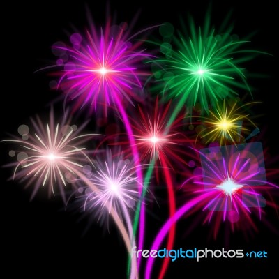 Fireworks Color Represents Explosion Background And Celebrate Stock Image