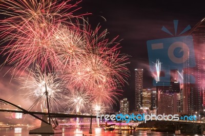 Fireworks In Brisbane City Stock Photo