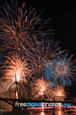 Fireworks In Brisbane City Stock Photo