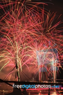 Fireworks In Brisbane City Stock Photo