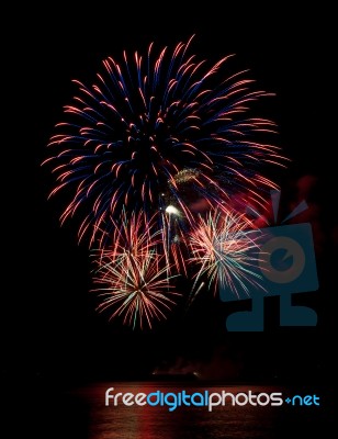 Fireworks In The Sea Stock Photo