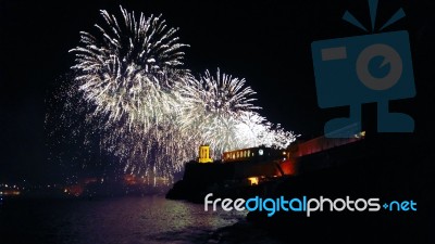 Fireworks In Valletta During A Fiesta, Summer Event Stock Photo