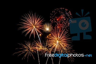 Fireworks Light Up In The Night Sky, Dazzling Scene Stock Photo