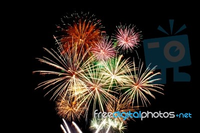 Fireworks Light Up In The Night Sky, Dazzling Scene Stock Photo