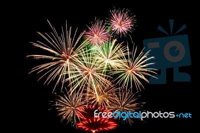 Fireworks Light Up In The Night Sky, Dazzling Scene Stock Photo