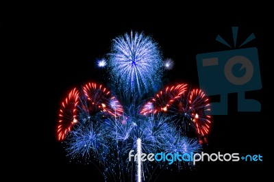 Fireworks Light Up In The Night Sky, Dazzling Scene Stock Photo