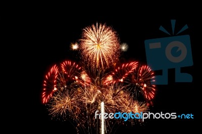 Fireworks Light Up In The Night Sky, Dazzling Scene Stock Photo