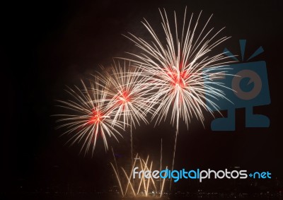 Fireworks Light Up The Sky With Dazzling Display Stock Photo