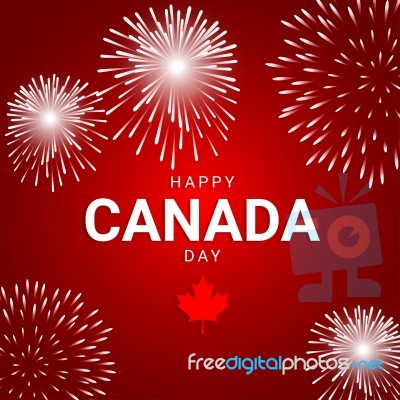 Fireworks On Red Background For National Day Of Canada Stock Image