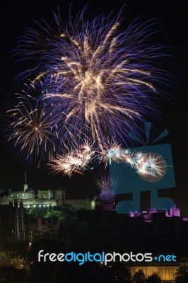 Fireworks Over The Edinburgh Castle Stock Photo