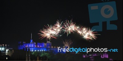 Fireworks Over The Edinburgh Castle Stock Photo