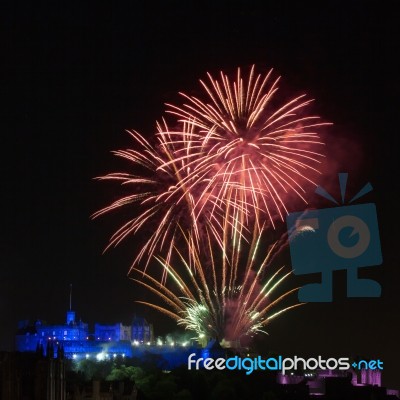 Fireworks Over The Edinburgh Castle Stock Photo